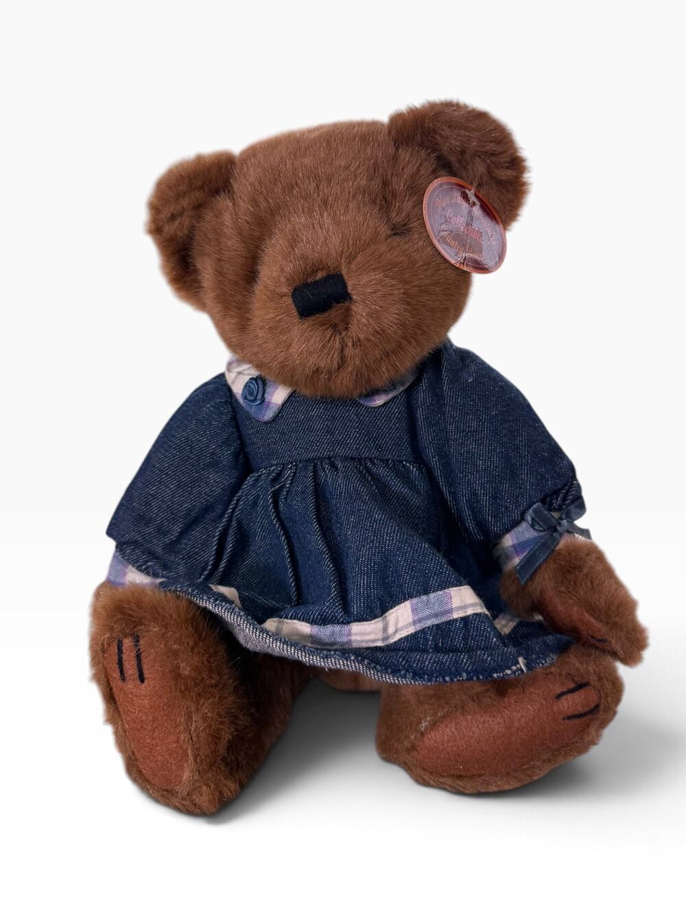 Blue Mountain Cozy Companion Teddy Bear Denim Dress Plush Vintage